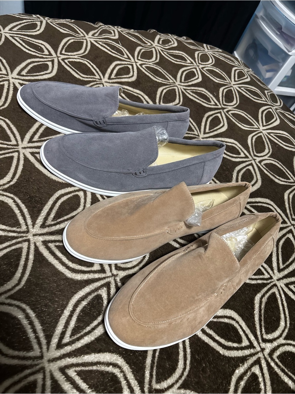 Men's Suede Slip-On Loafers in Gray and Taupe size 12